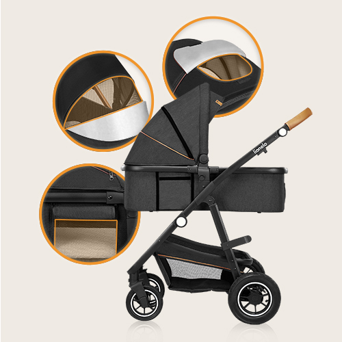 lionelo Amber 3 w 1 Black Silver — Wózek wielofunkcyjny